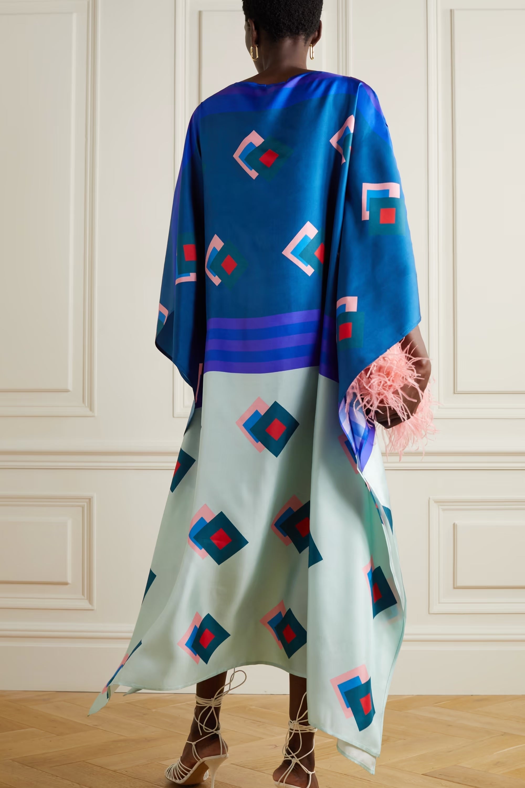Soft Satin Silk Women's Printed Long Kaftan