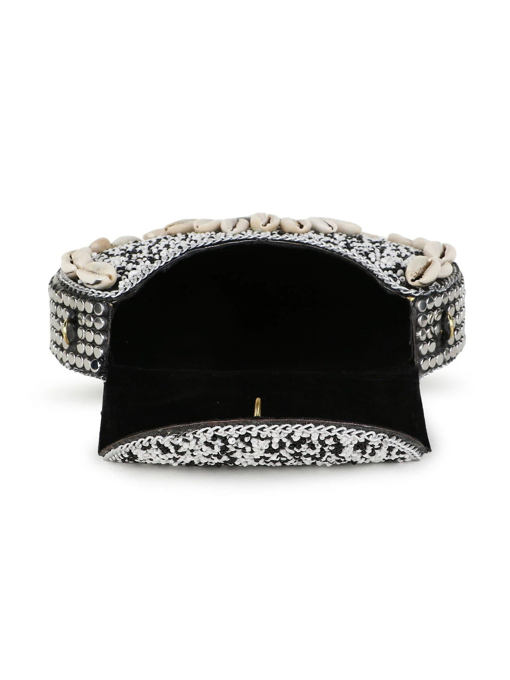 Mosaic Shell Embellished Metal Clutch