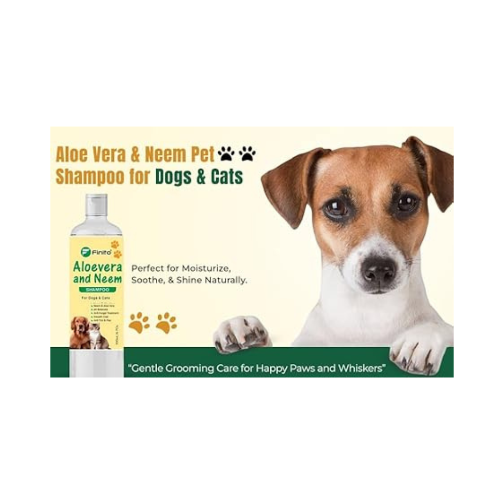 Finito Aloe Vera & Neem Pet Shampoo for Dogs & Cats | Natural, Gentle, Moisturizing Formula | 200 Ml