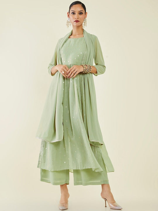 Soch Ethnic Motifs Embroidered Mirror Work Kurta with Palazzos & Dupatta