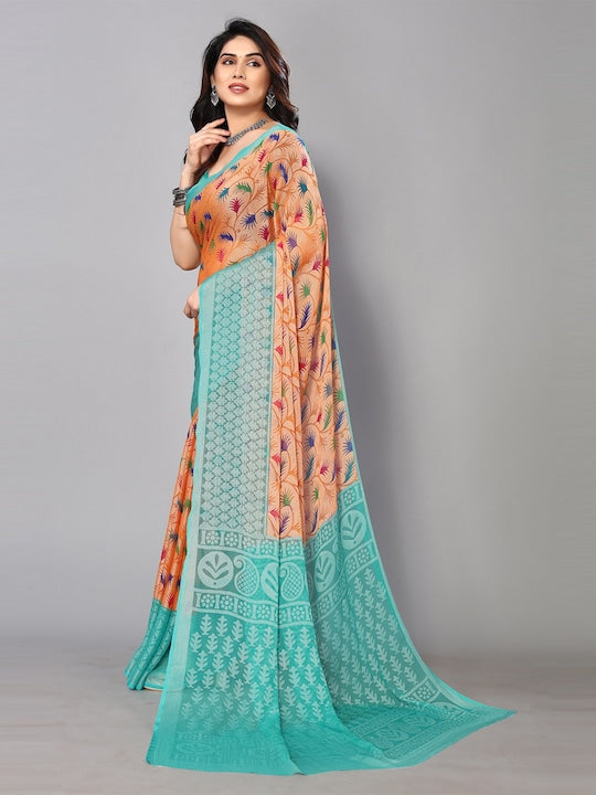 Fabmora Printed Zari Pure Chiffon Brasso Saree
