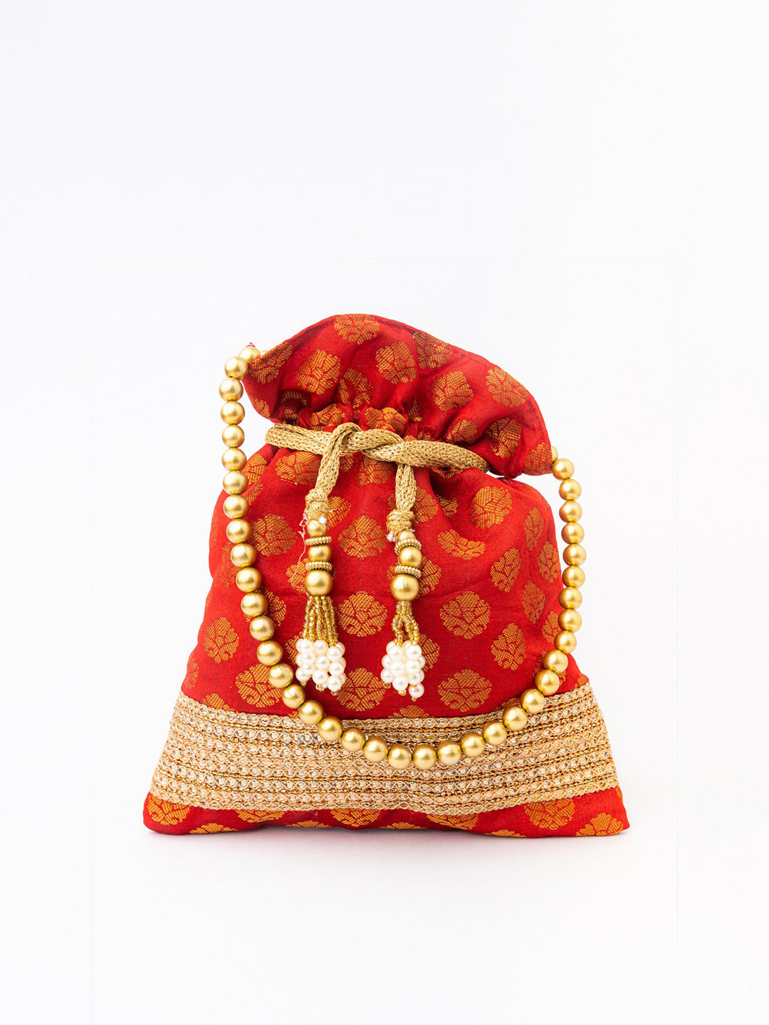NR By Nidhi Rathi Red & Gold-Toned Embroidered Potli Clutch