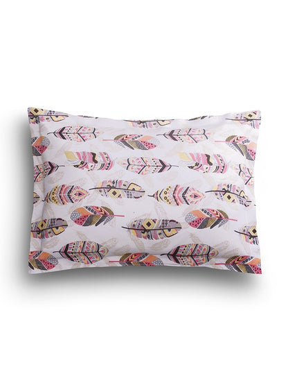 SEJ by Nisha Gupta White & Pink 144 TC Cotton King Bedsheet with 2 Pillow Covers