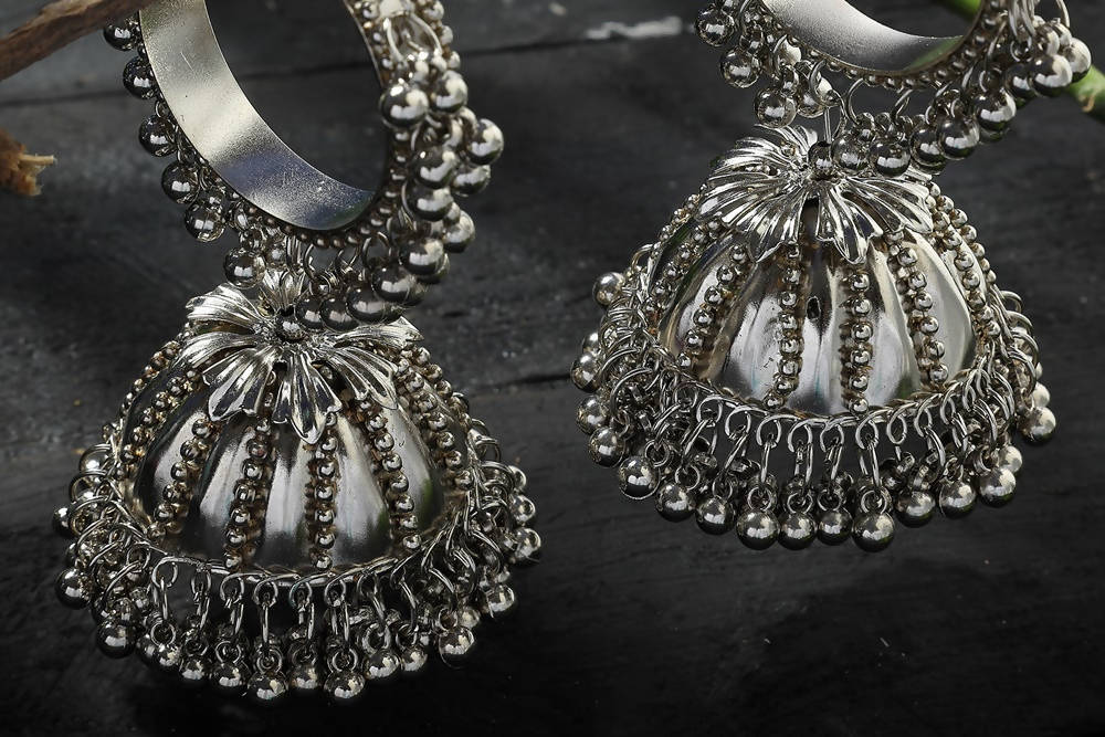Mominos Fashion Johar Kamal Oxidised Black-Plated With Ghungroo Jhumkas