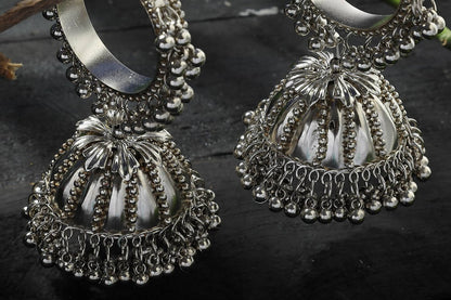 Mominos Fashion Johar Kamal Oxidised Black-Plated With Ghungroo Jhumkas