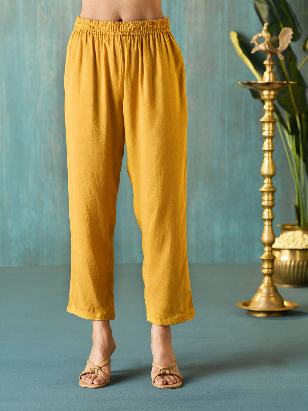 Likha Yellow Tyohar Lurex Chanderi with Sequence Kurta Pant & Dupatta LIKSKD271 (Set of 3)