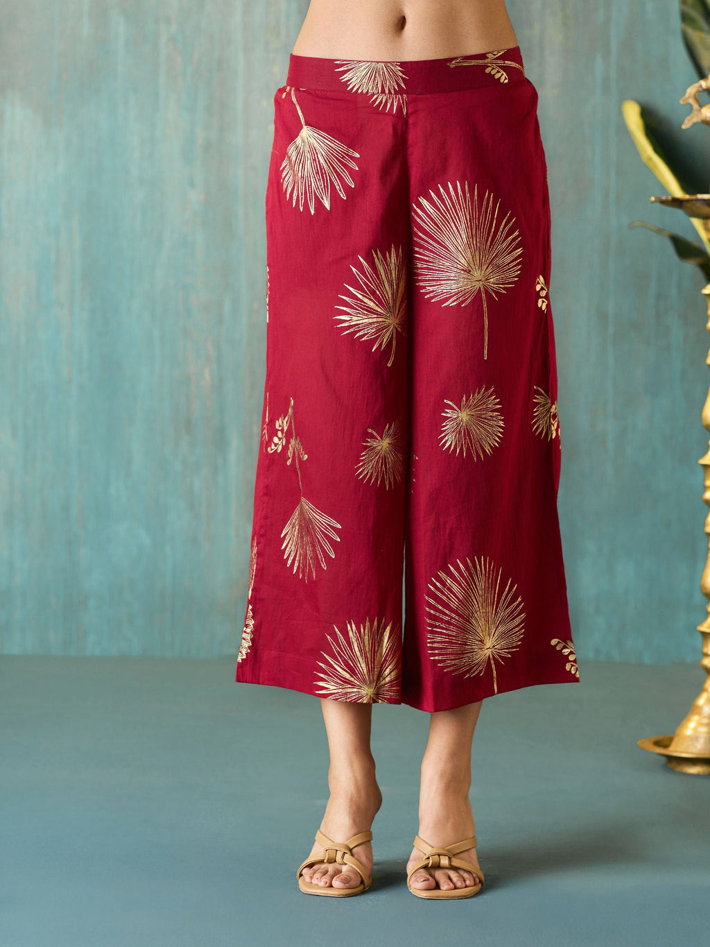Likha Maroon Tyohar Chanderi Foil Printed Co-ord Set LIKSKD294 (Set of 2)