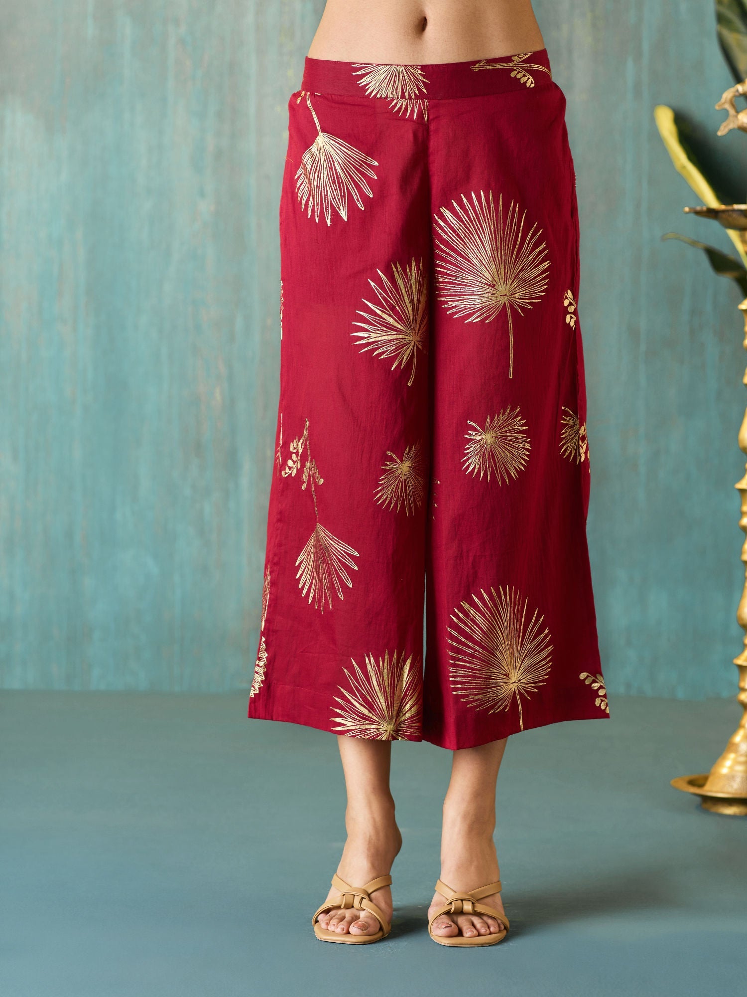 Likha Maroon Tyohar Chanderi Foil Printed Co-ord Set LIKSKD294 (Set of 2)