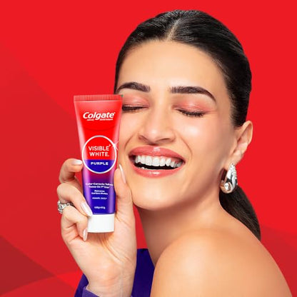 Colgate Visible White Purple Toothpaste, Teeth Whitening Toothpaste Whitens Yellow Teeth, Enamel-Safe Daily Use (2 Pack 100g+20g/3.5oz+0.7oz)
