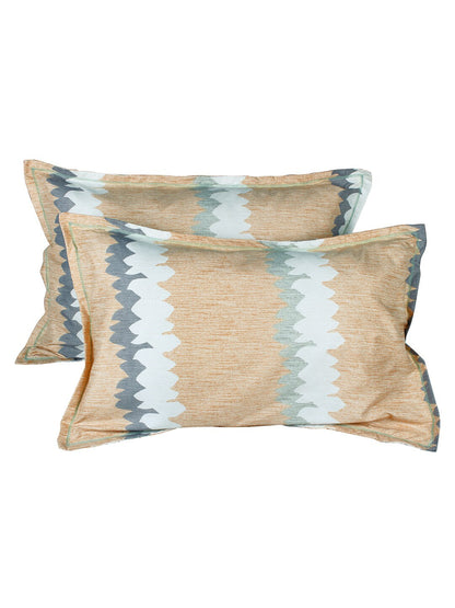 Story@home Grey & Peach-Coloured Striped 180 TC Queen Bedsheet With 2 Pillow Covers
