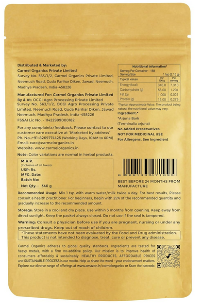 Carmel Organics Arjuna Bark Powder