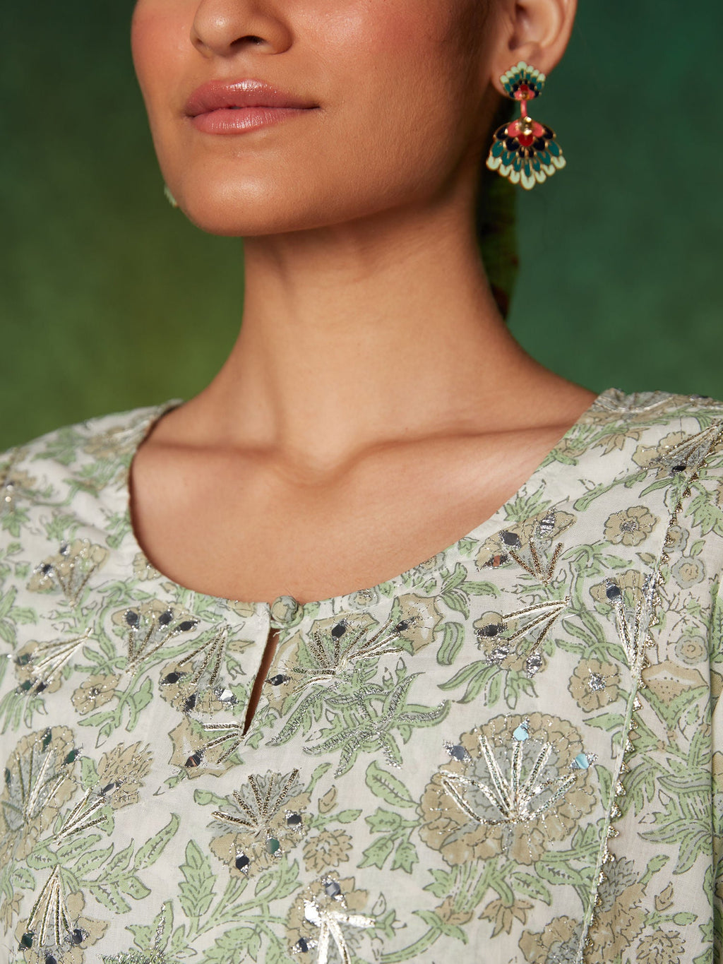 Likha Cream Printed with Gota Work Naira Cut Co-ord Set LIKSKD160 (Set of 2) - S