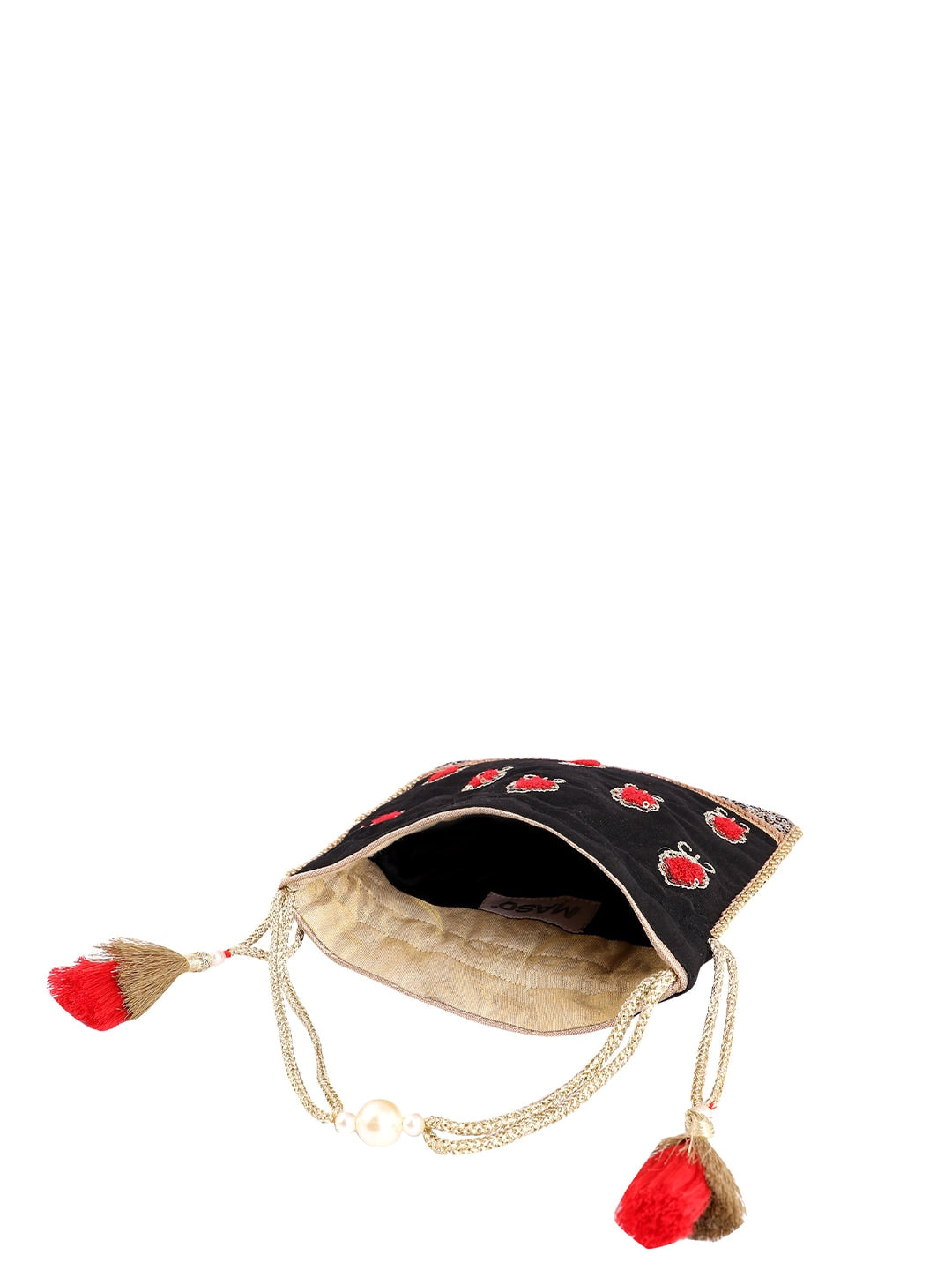 Masq Black & Red Embellished Embroidered Potli Clutch