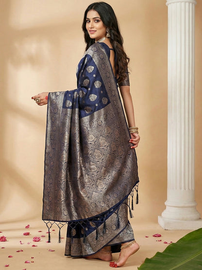 Shree Shyam Fashion Navy Blue Silk Blend Saree