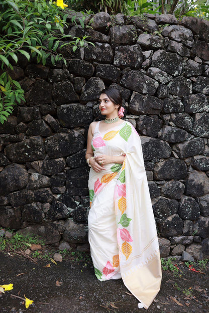 White Pure Silk Woven Design Saree with Unstitched Blouse - A2M