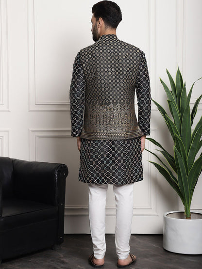 Sojanya Ethnic Motifs Woven Design Embroidered Straight Kurta & Churidar With Nehru Jacket