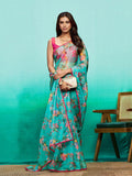 Sangria Floral Printed Organza Saree