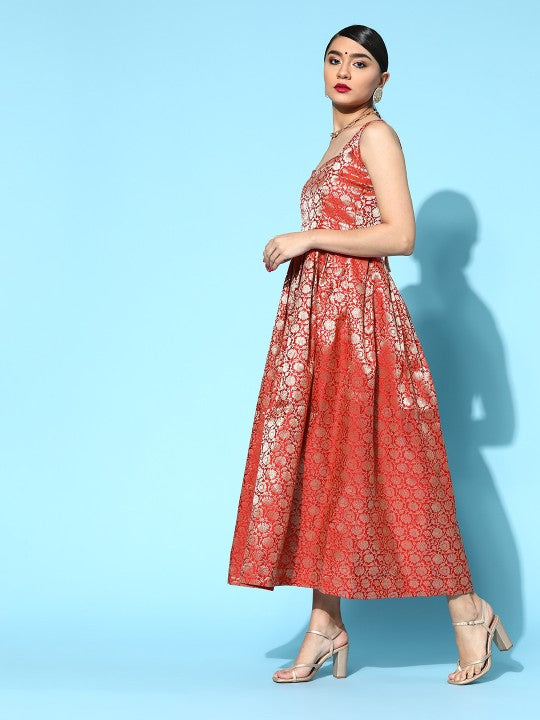 Anayna Women Brocade Balconette Neck Long Dress