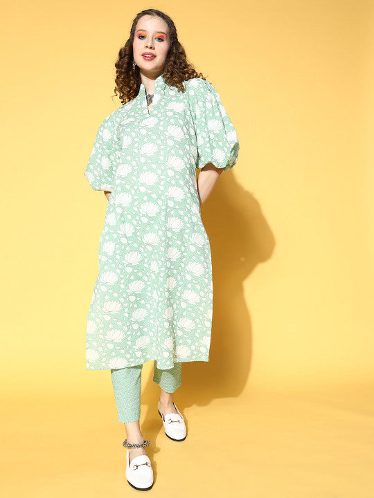 Anayna Women Green Pure Cotton All in the Details Kurta Set