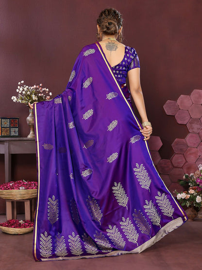 Joban Fashion Purple Floral Motifs Banarasi Silk Sarees