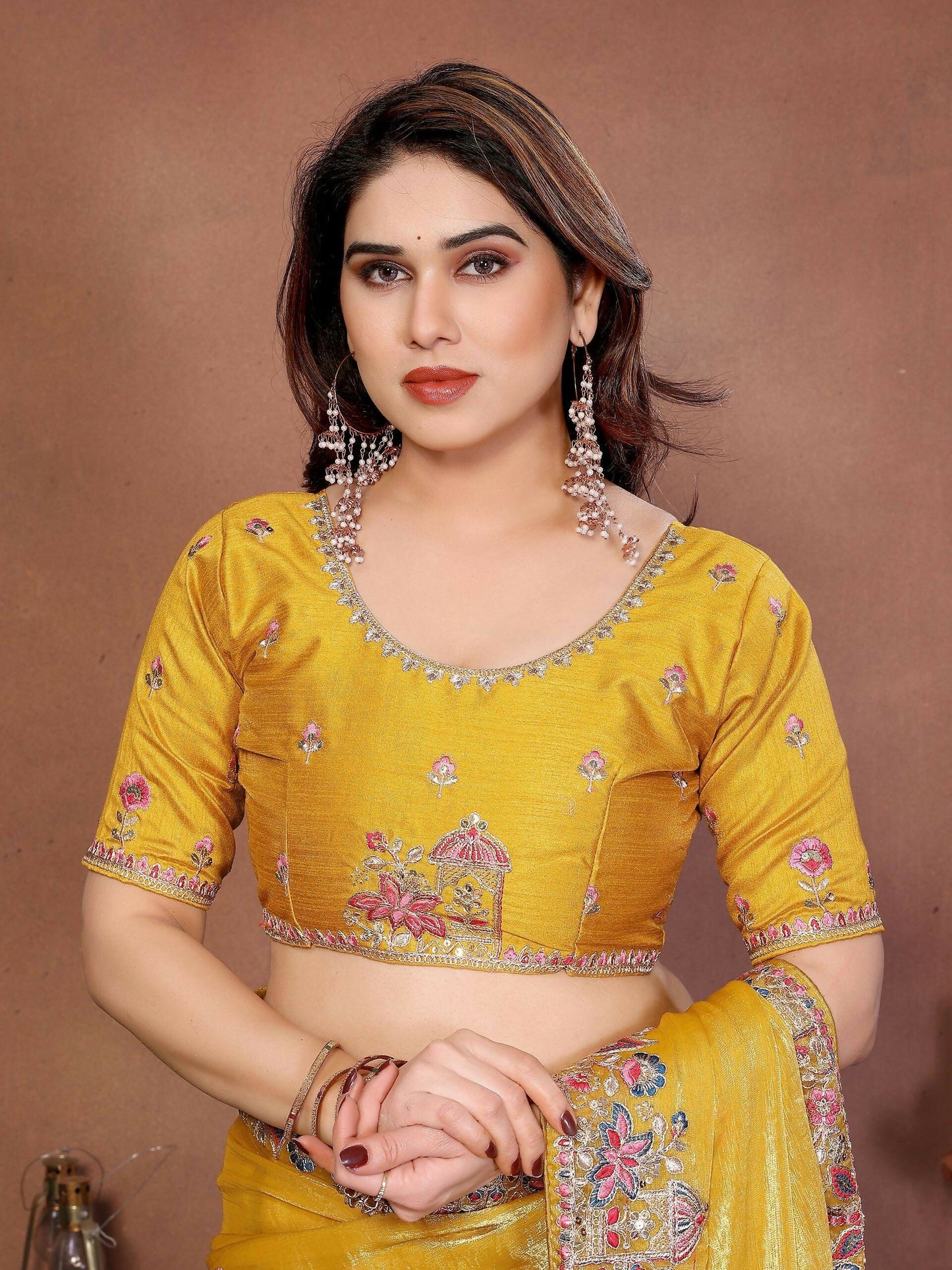 Teeya Creation New Womens Latest Party Wear Soft Chiffon Silk Saree-Yellow