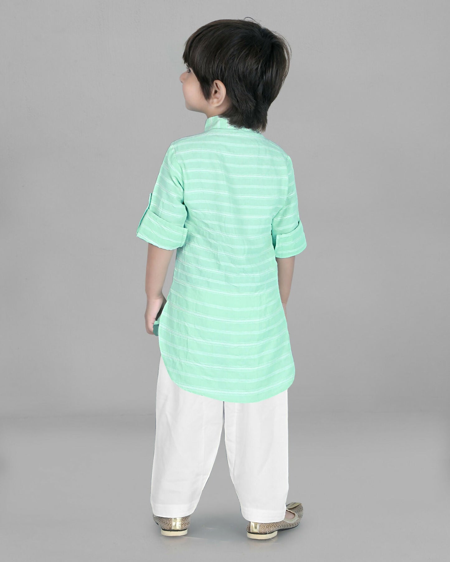 Joban Fashion Kids Island Cotton Full Sleeves Striped Kurta and Pyjama- Sea Green