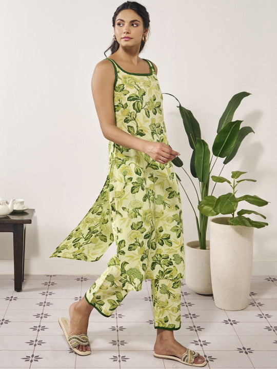 Anayna Women Floral Printed Regular Pure Cotton Kurta with Palazzos & With Dupatta
