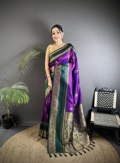 Joban Fashion Purple Banarasi Soft Silk Woven Saree