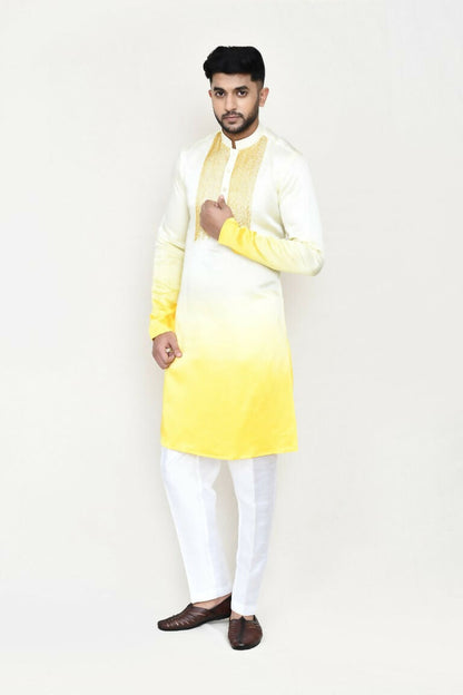 Joban Fashion Yellow Colored Satin Silk Fabric Kurta With Straight Fit Pant