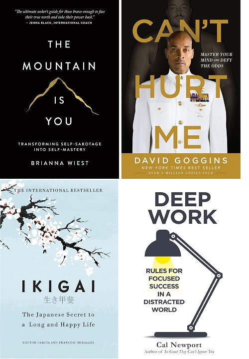 Combo Set of 4 Books ( Mountain is you + Can't Hurt Me+Ikigai+Deep Work) PPRBCK