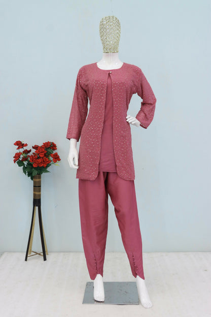 Anaita Purple Faux Georgette Readymade 2 Piece Set with Embroidery Work