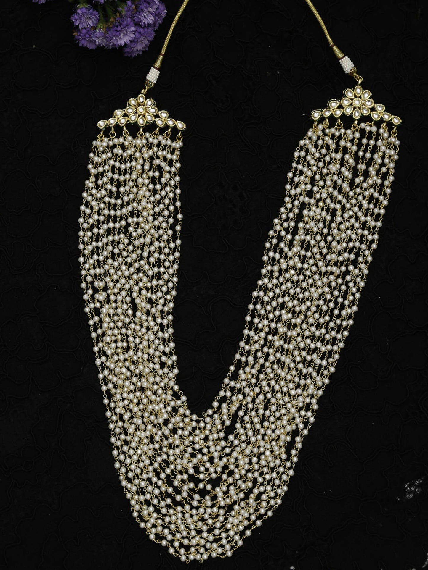 Gold-Toned White Gold-Polished Pearls Layered Handcrafted Necklace - Ruby Raang