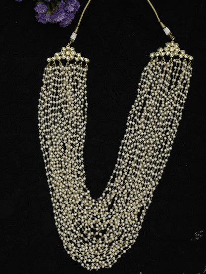 Gold-Toned White Gold-Polished Pearls Layered Handcrafted Necklace - Ruby Raang