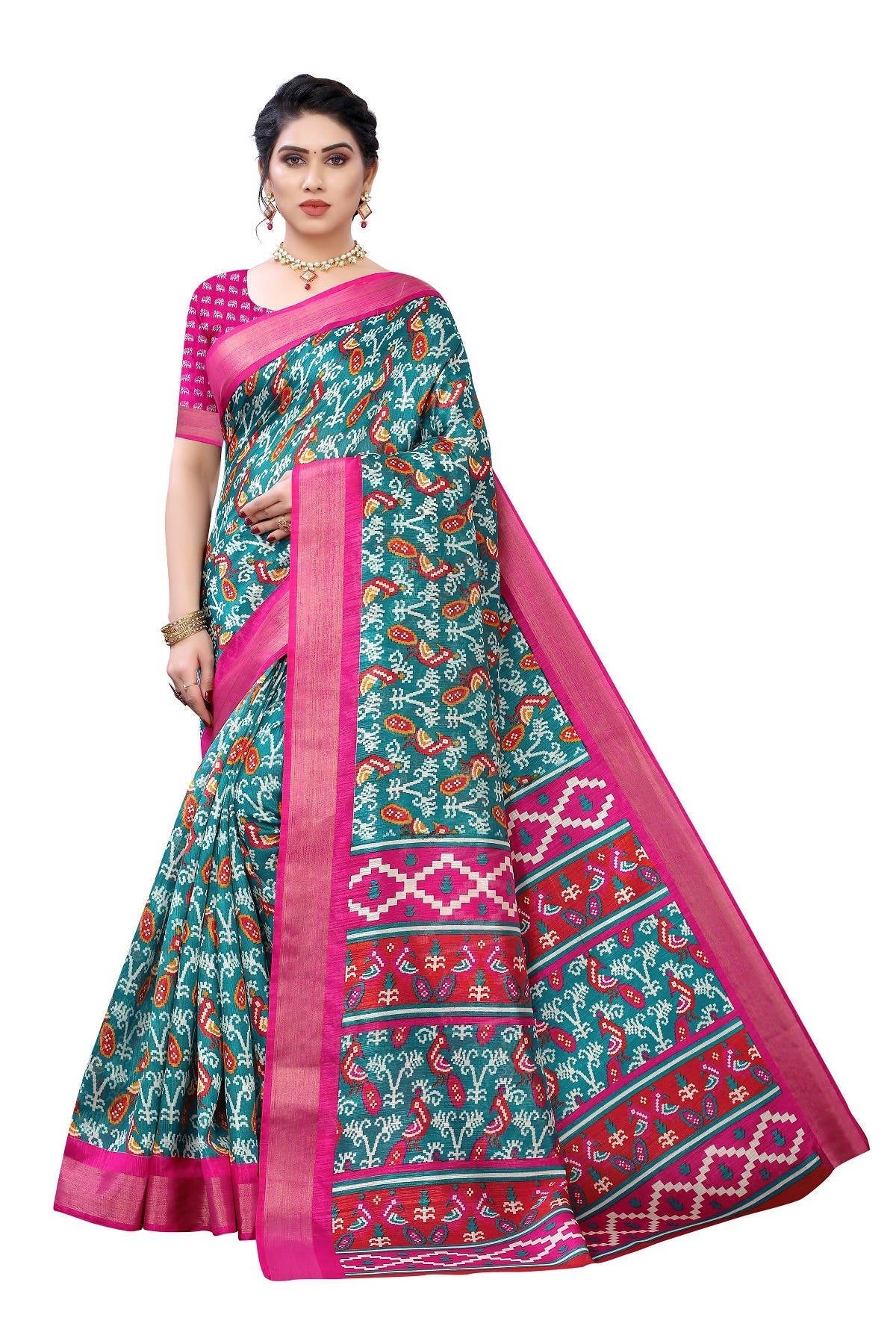 Vamika Rama Green Linen Jari Border Saree (JANKI RAMA)