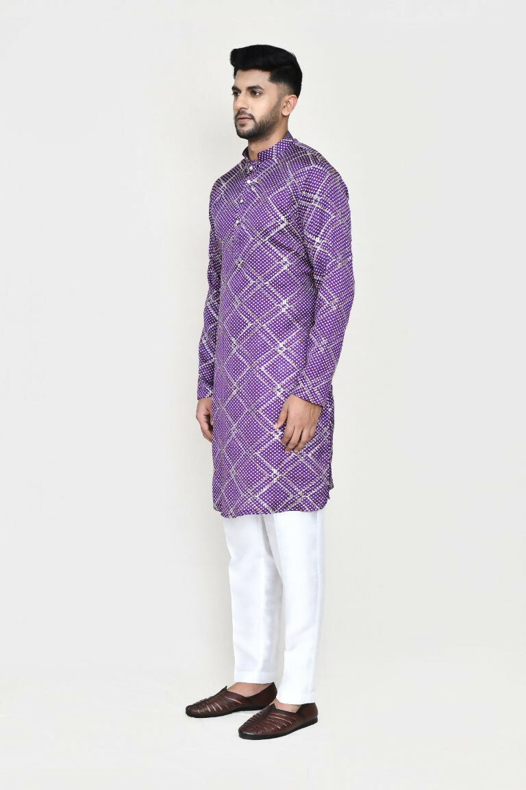 Joban Fashion Purple Colored Silk With Sequence Work Fabric Kurta With Straight Fit Pant