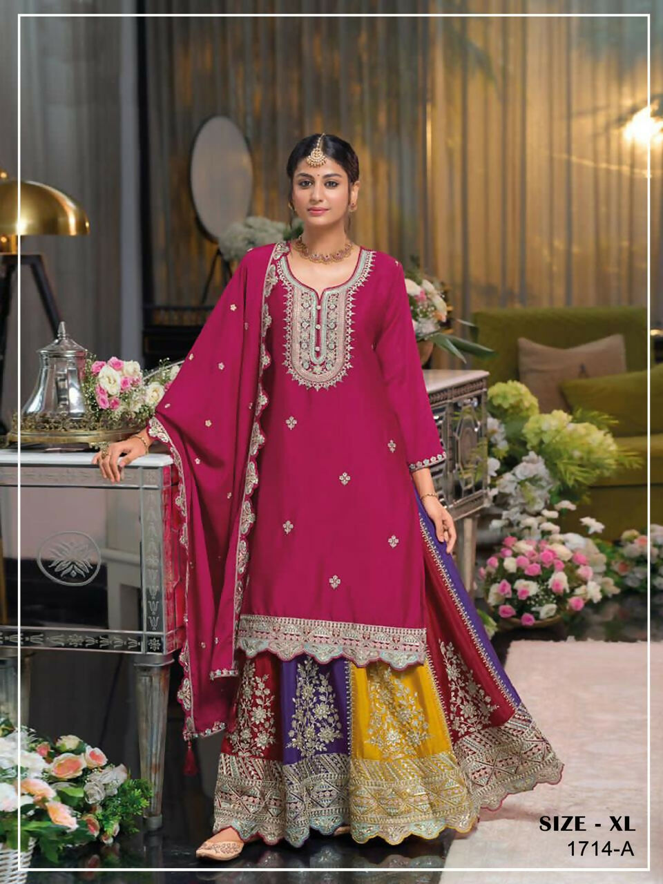 Anaita Magenta Heavy Chinon Stitched Suit with Embroidery & Sequence Work