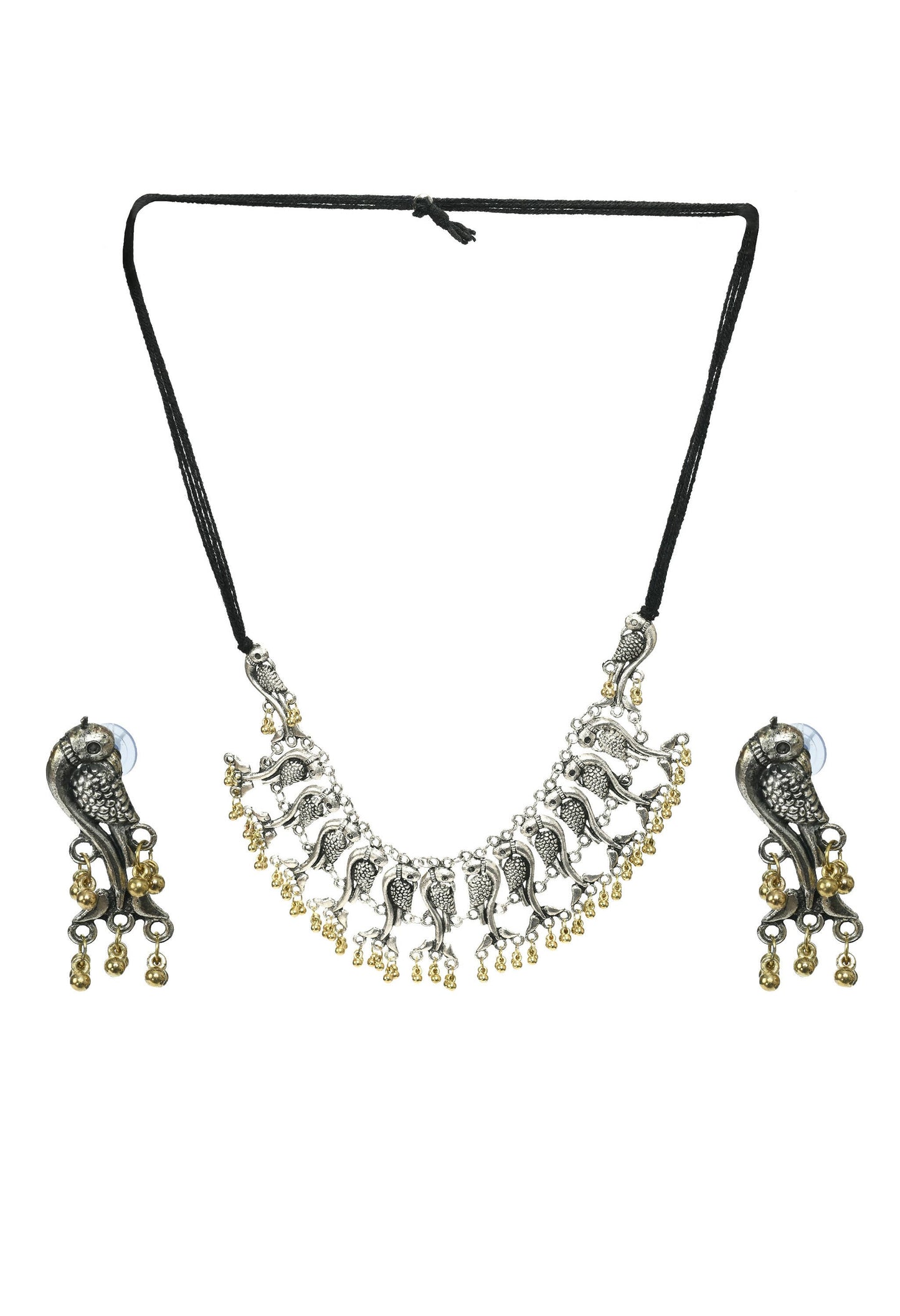 Mominos Fashion Johar Kamal Oxidised Silver-Plated Brass Finish Peacock Choker For Women (Silver/Golden)
