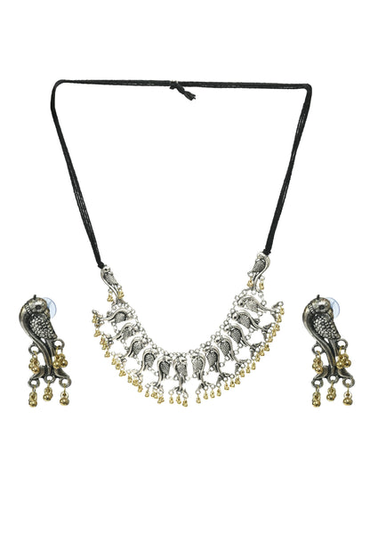 Mominos Fashion Johar Kamal Oxidised Silver-Plated Brass Finish Peacock Choker For Women (Silver/Golden)