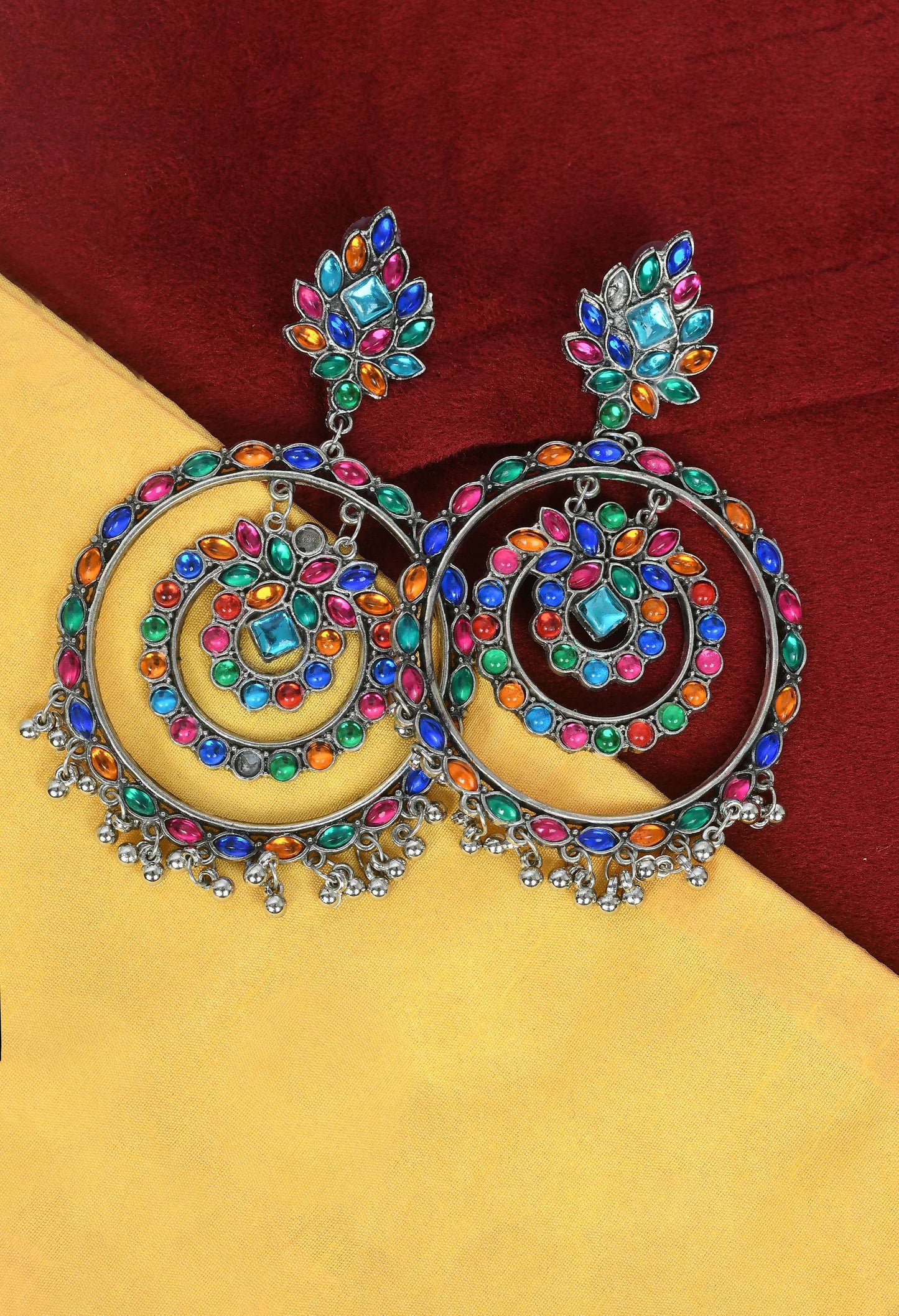 Mominos Fashion Johar Kamal Women's Multi Colour Kundan Circles Earrings