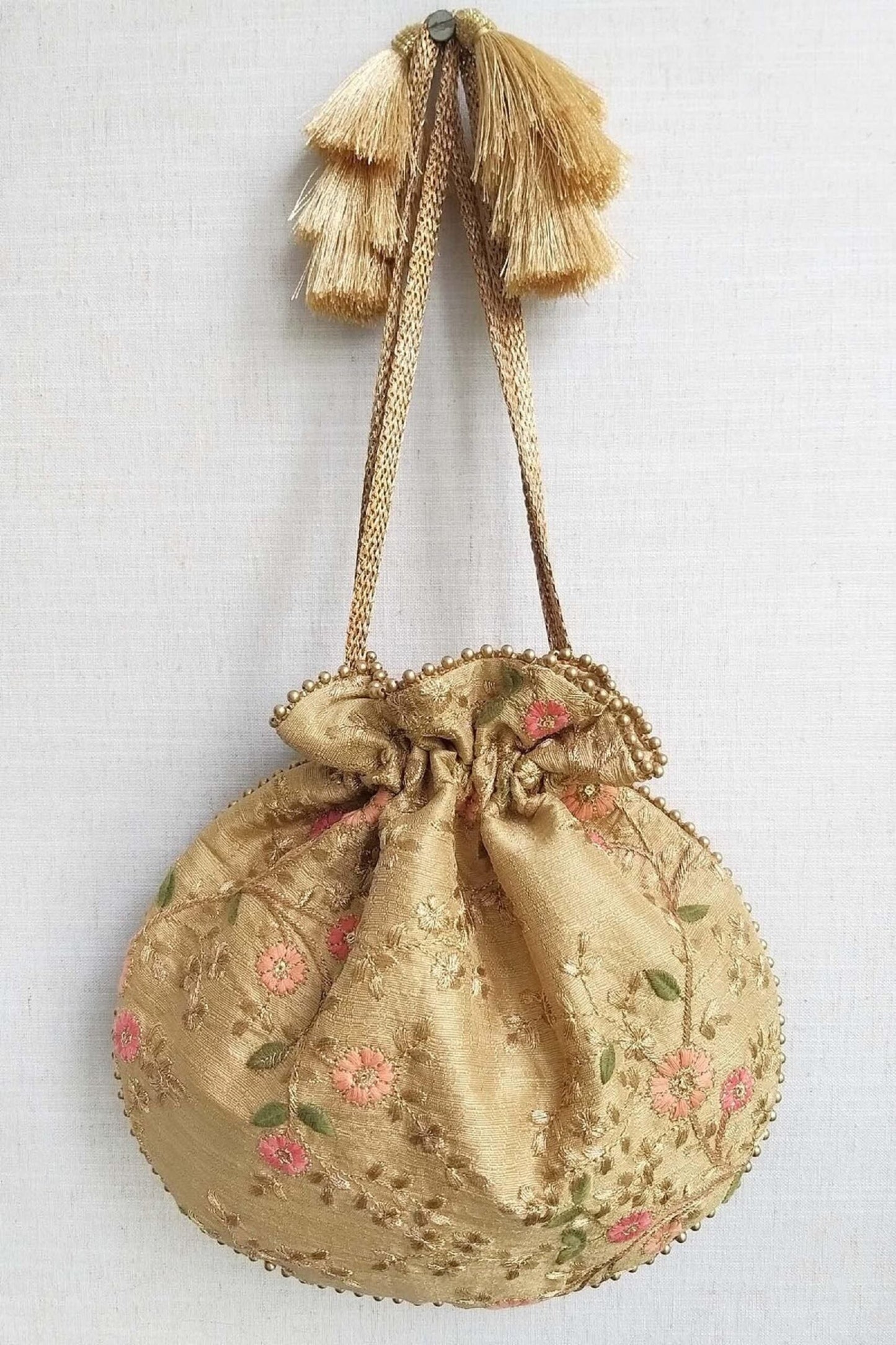 Embroidered poly silk drawstring pouch bag, wedding potli,Valentines gift