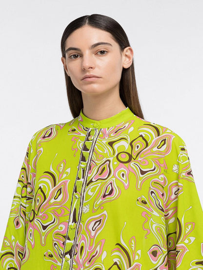 Front Open Button Style Printed French Moss Long / Short Sleeves Top Dress J5685