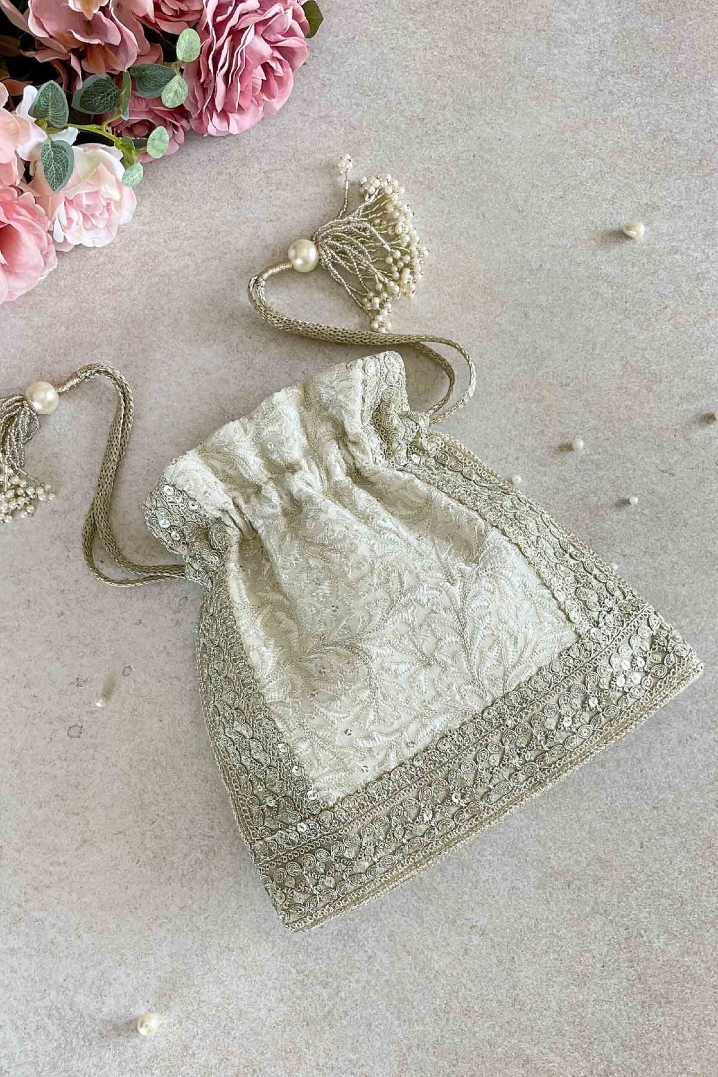 Indian Off-white wedding Potli Bag women handbag potli drawstring bag Potli Bag