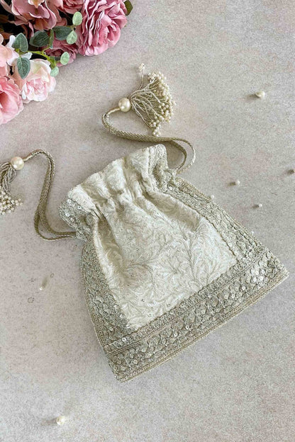 Indian Off-white wedding Potli Bag women handbag potli drawstring bag Potli Bag