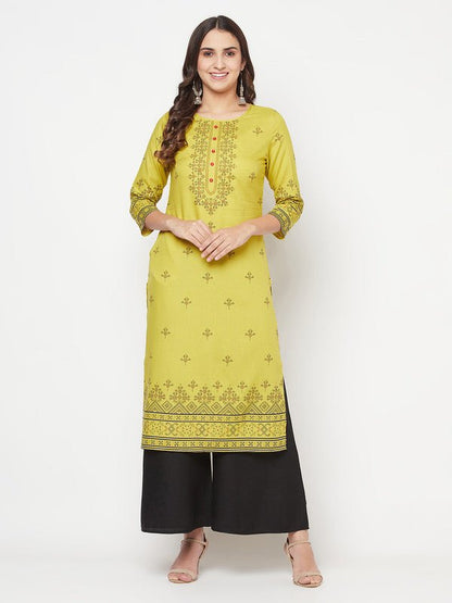 Aniyah Rayon Digital Screen Print Parrot Green Straight Kurta