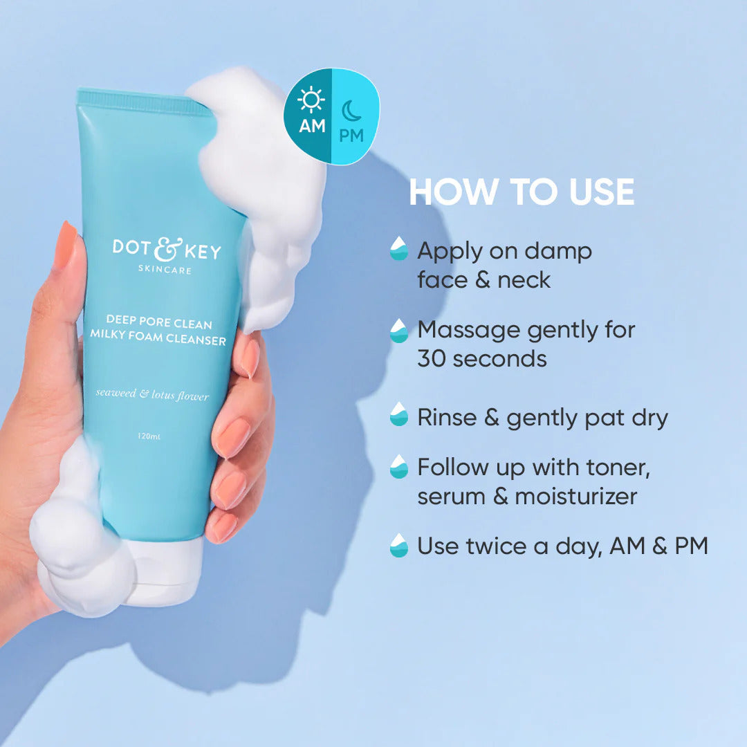 Dot & Key Deep Pore Clean Foaming Face Wash for Daily Use | Facewash with Seawood Extract | Minimizes Pores, Controls Excess Oil & Keeps Skin Hydrated | For All Skin Types | For Women & Men | 100ml