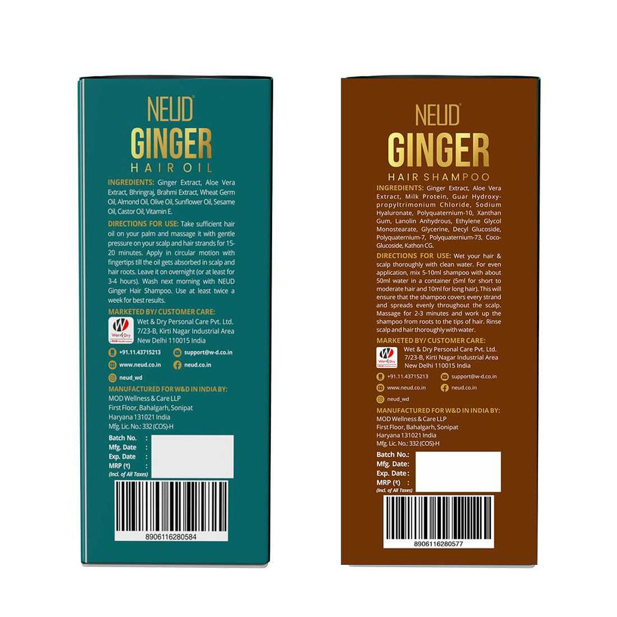 Neud Ginger Hair Oil and Shampoo for Men & Women Combo