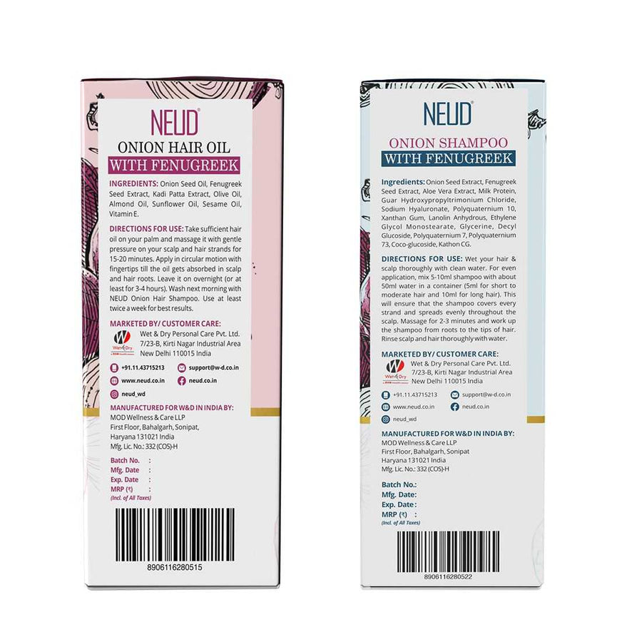 Neud Onion Hair Oil and Shampoo With Fenugreek for Men & Women Combo