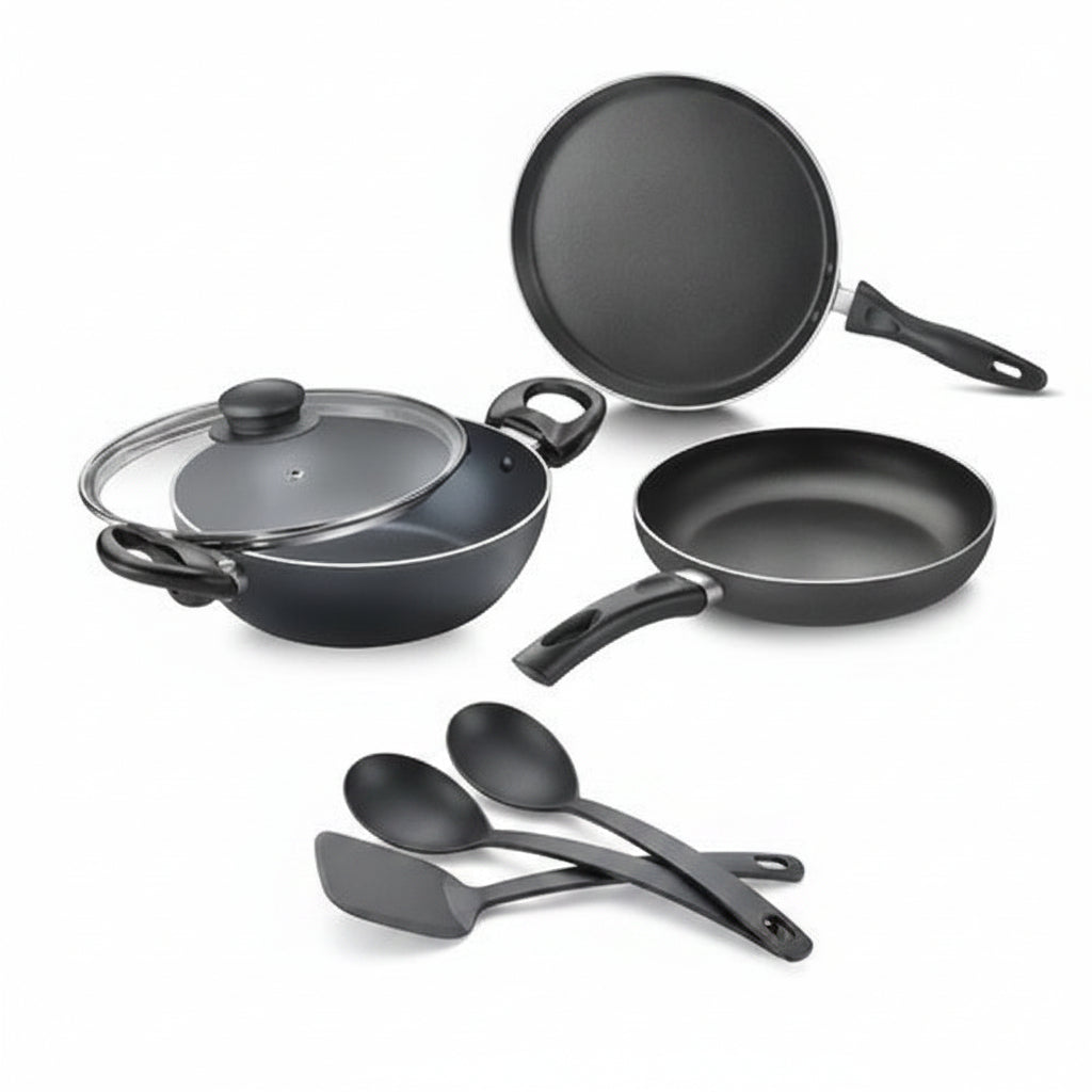 Judge by Prestige Ace Non-Stick BYK Set 20cm Kadai+Glass Lid+Frypan+Omni Tawa+3 Nylon Tools
