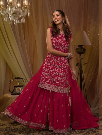 Anaita Red Georgette Suit with Embroidery & Sequence Work