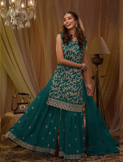 Anaita T Green Georgette Suit with Embroidery & Sequence Work